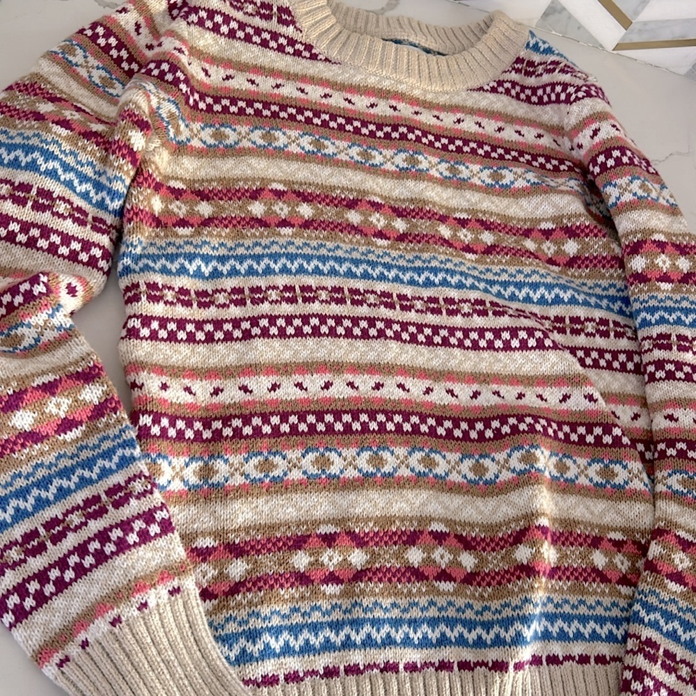 J Crew wool Fair Isle Knit Crewneck sweater size xsmall Ercu Multicolor EUC - Picture 9 of 11